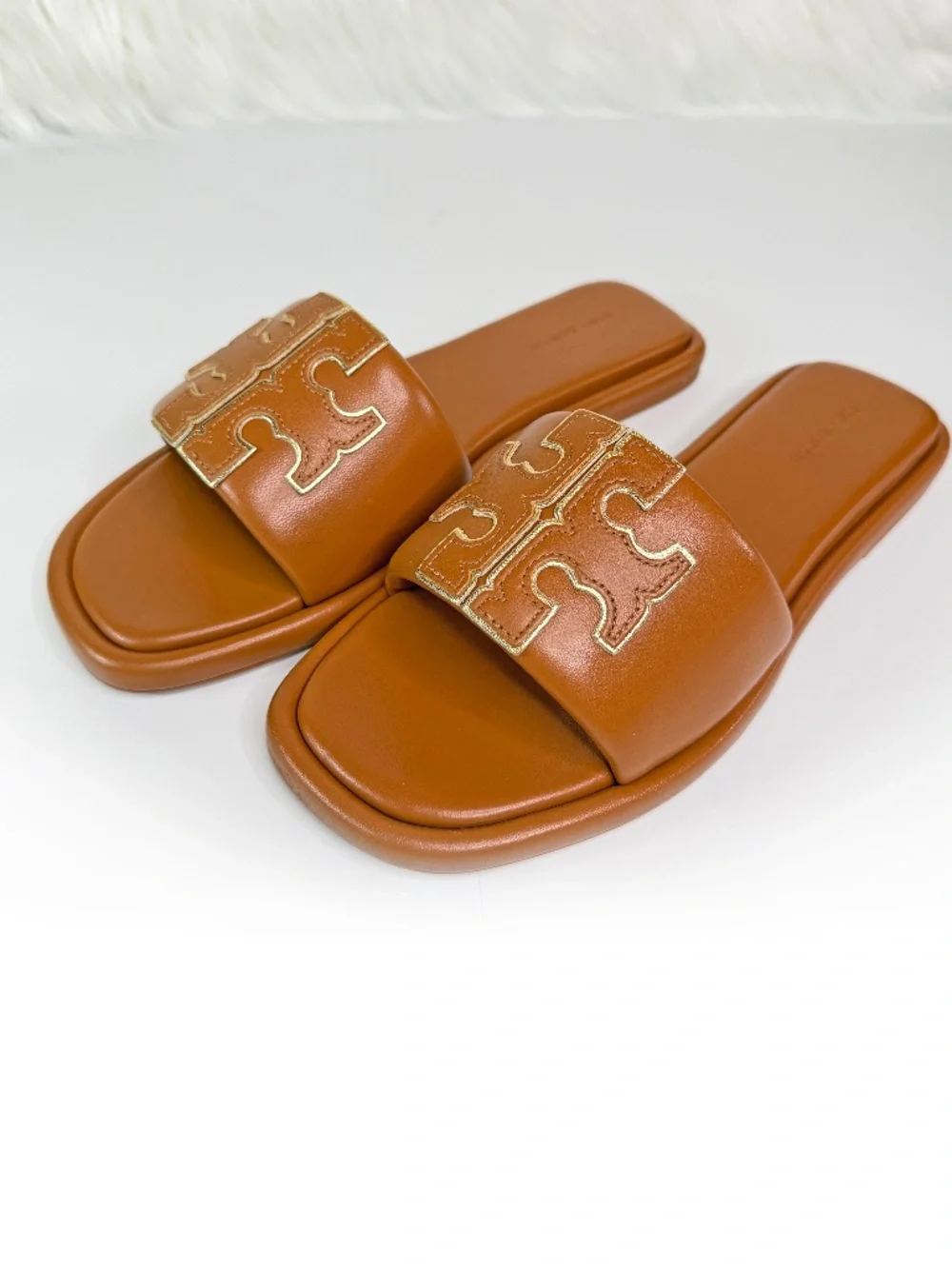 Tory Burch Double T Sport Slide Leather Sandals - Bourbon Miele